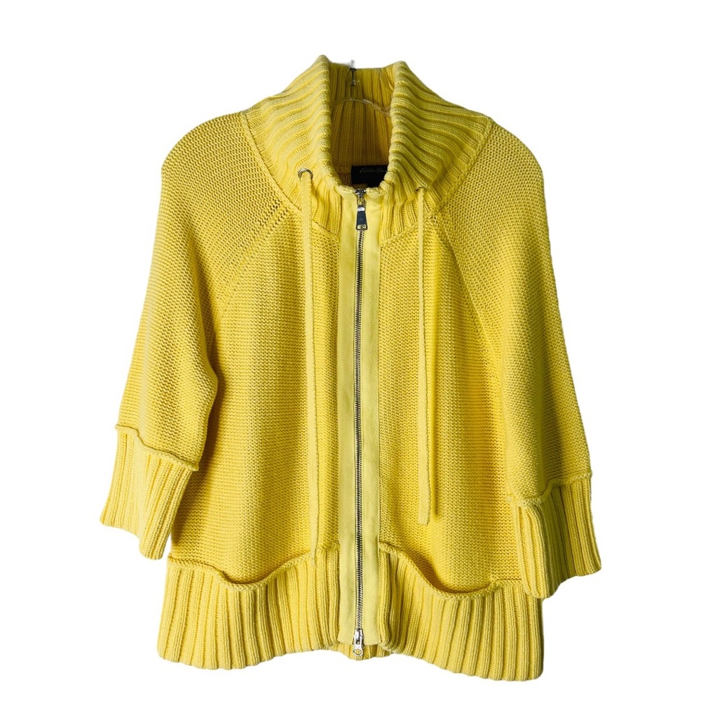 Eddie Bauer yellow chunky knit zip high neck sweater cardigan large